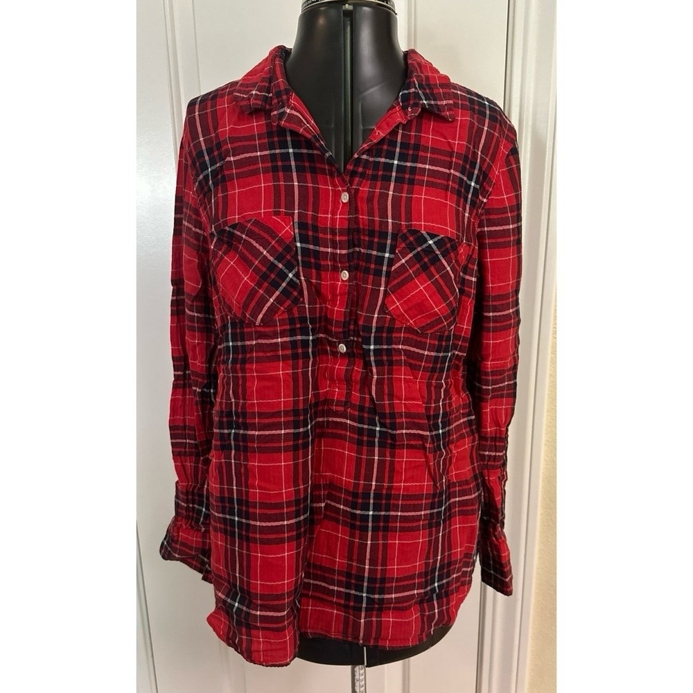 Merona Plaid Long Sleeve Button-Up Flannel, Size Large